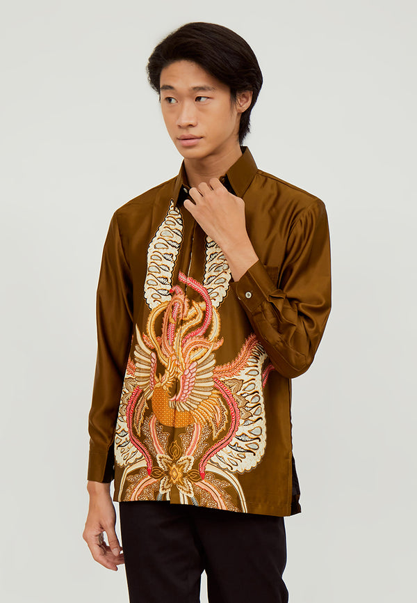 Woffi Man Kemeja Batik Narmada Silk Long Print Furing Hijau
