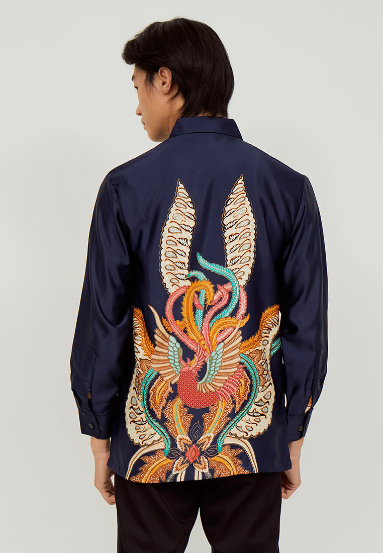 Woffi Man Kemeja Batik Narmada Silk Long Print Furing Biru