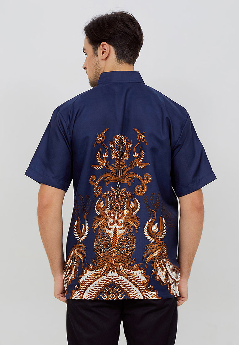 Woffi Man Kemeja Pria Janu Silk Print Furing Biru