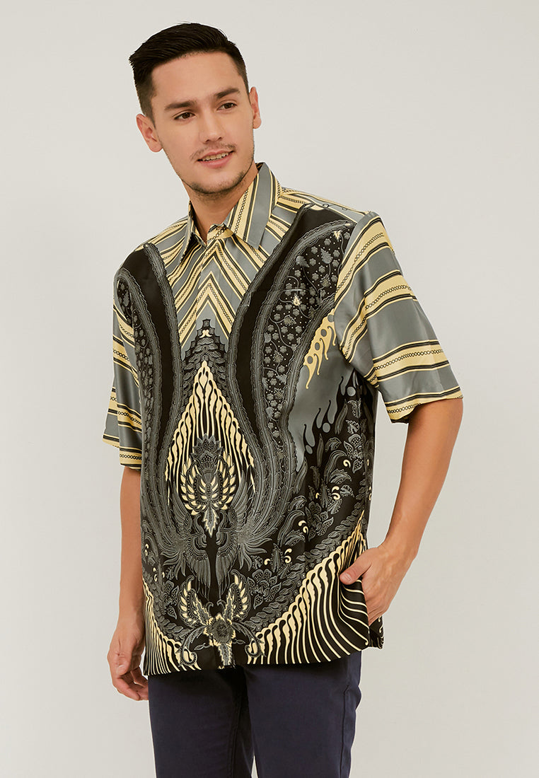 Woffi Man Batik Jerash Silk Print Grey