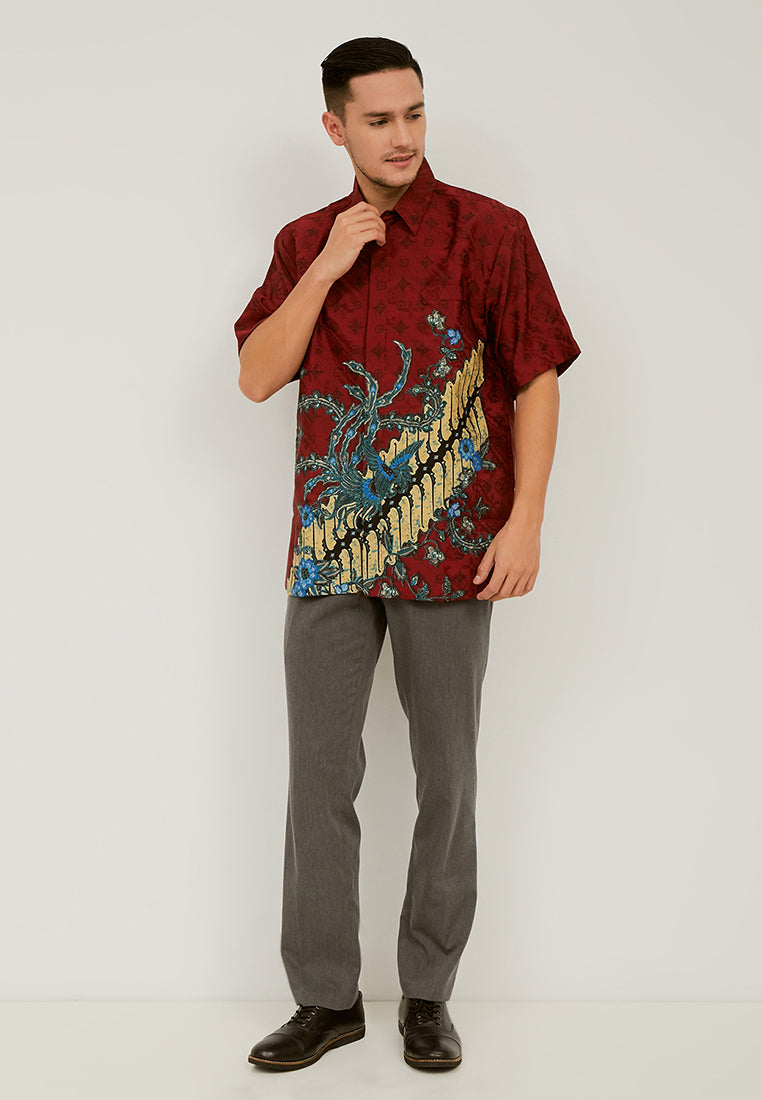 Woffi Man Batik Aidun Silk Shirt Merah