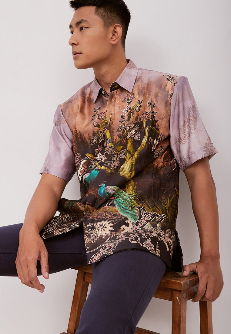 Woffi Man Batik Nalesha Silk Print Shirt Pink