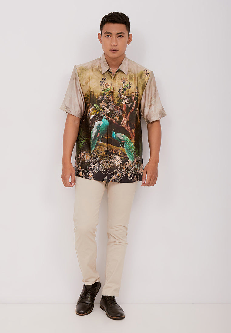 Woffi Man Batik Nalesha Silk Print Shirt Coklat