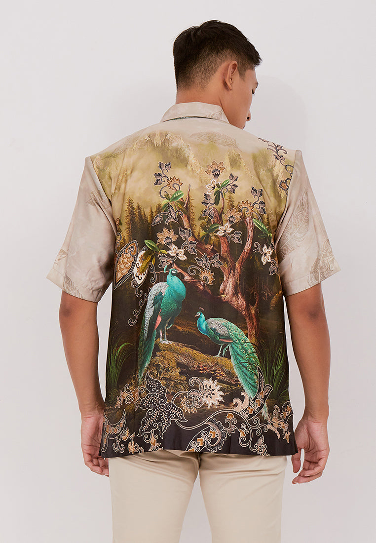 Woffi Man Batik Nalesha Silk Print Shirt Coklat
