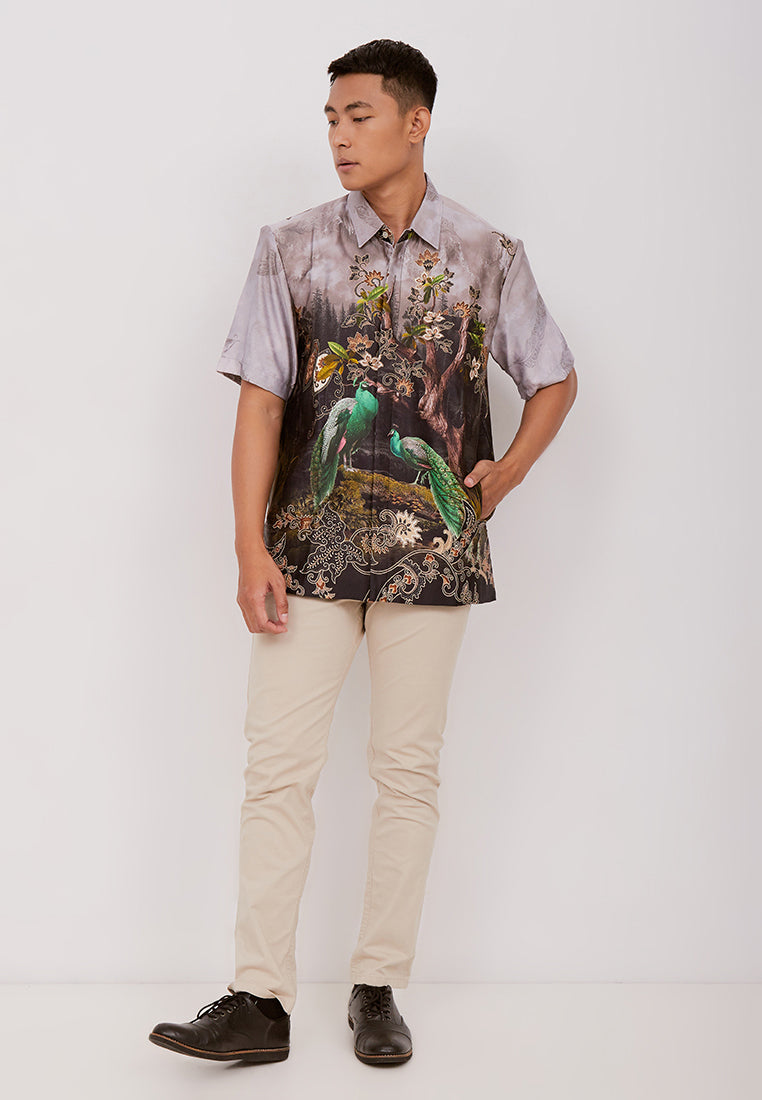 Woffi Man Batik Nalesha Silk Print Shirt Ungu