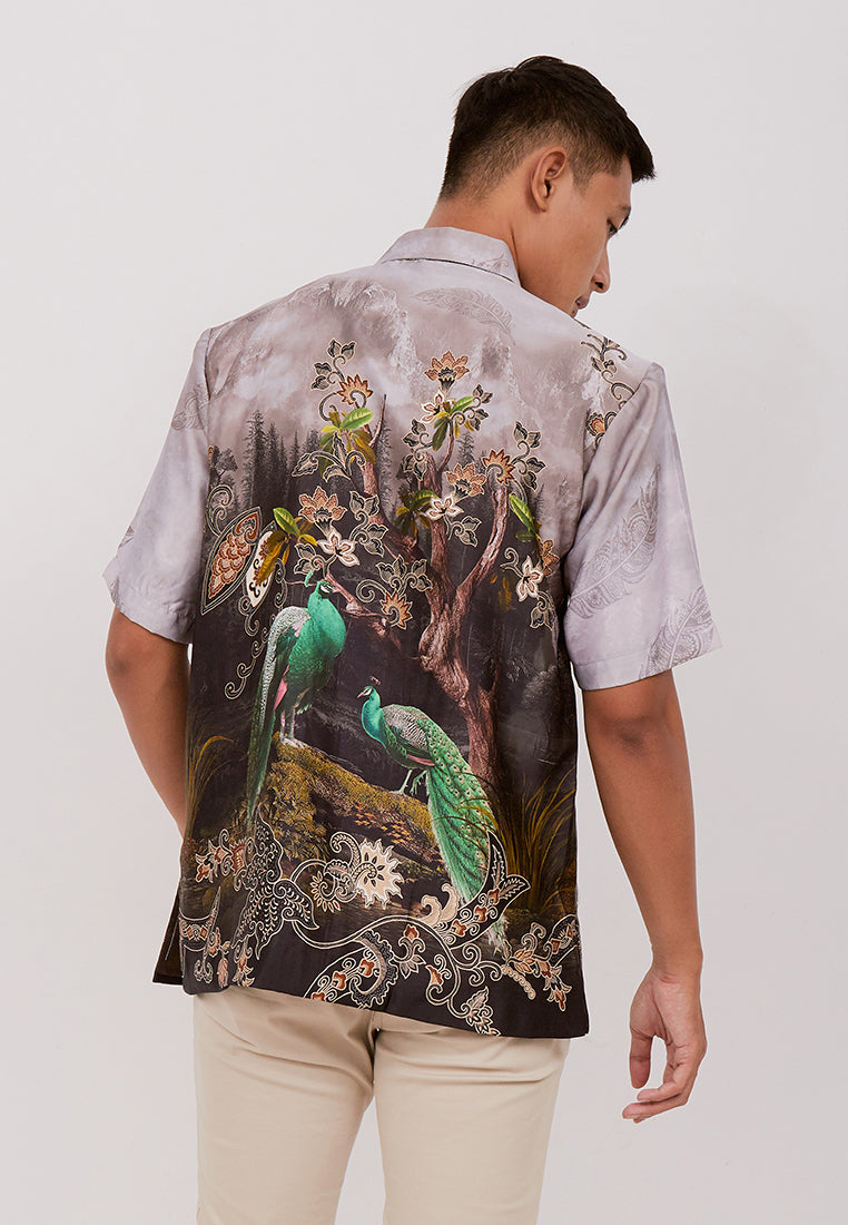 Woffi Man Batik Nalesha Silk Print Shirt Ungu