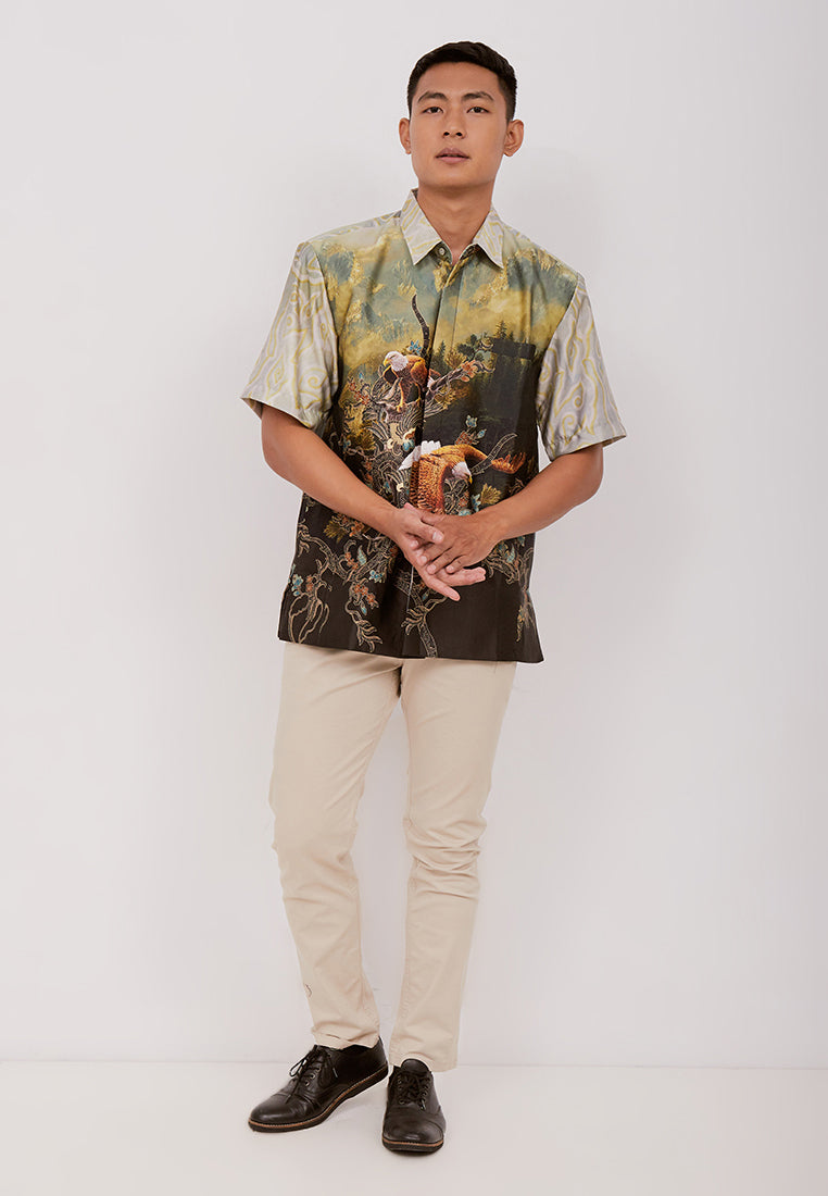Woffi Man Batik Utkarsa Silk Print Shirt Hijau