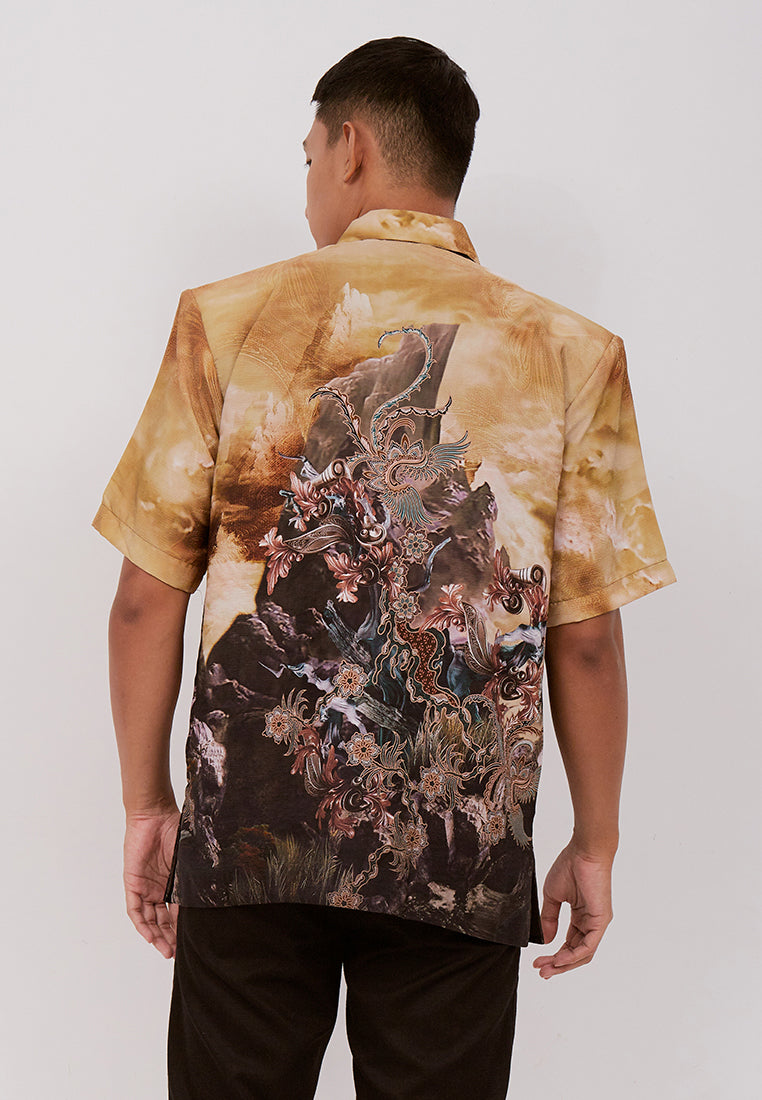 Woffi Man Batik Tanwira Silk Print Shirt Hijau
