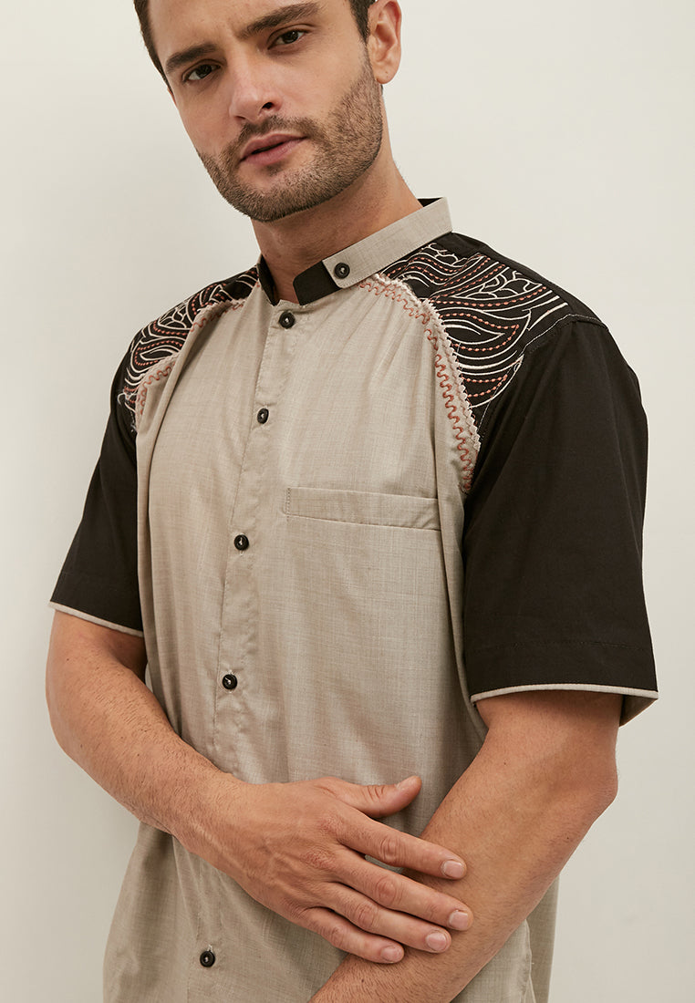 Woffi Baju Koko Atamurat Cotton Moslem Shirt Coklat