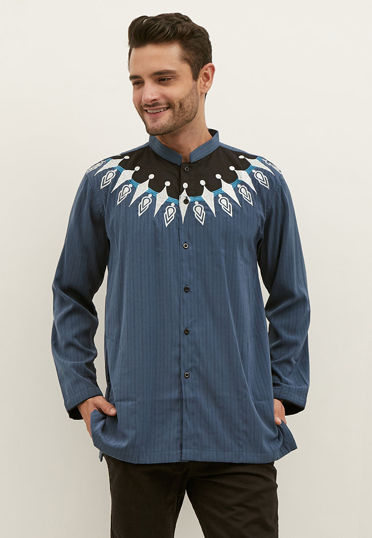 Woffi Baju Koko Abadan Cotton Moslem Shirt Biru