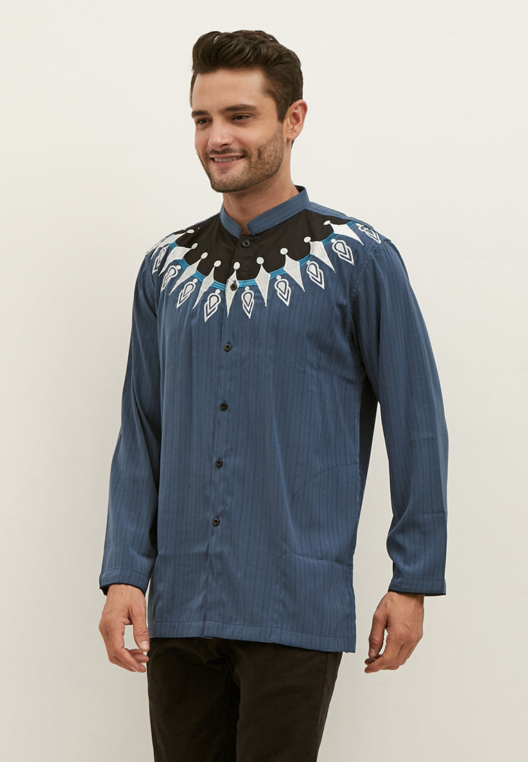 Woffi Baju Koko Abadan Cotton Moslem Shirt Biru