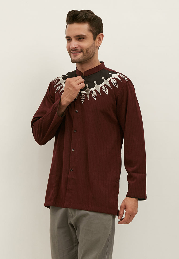 Woffi Baju Koko Abadan Cotton Moslem Shirt Maroon