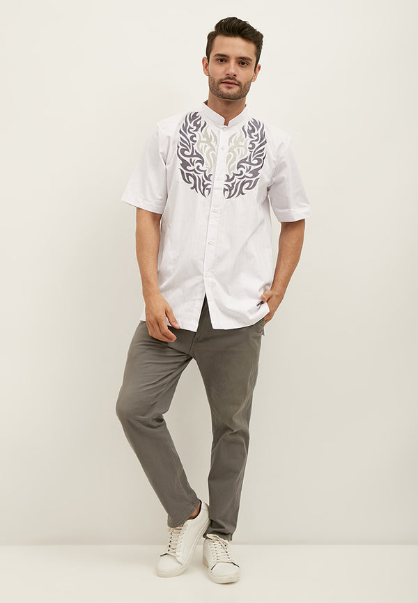Woffi Baju Koko Tejen Cotton Moslem Shirt Putih