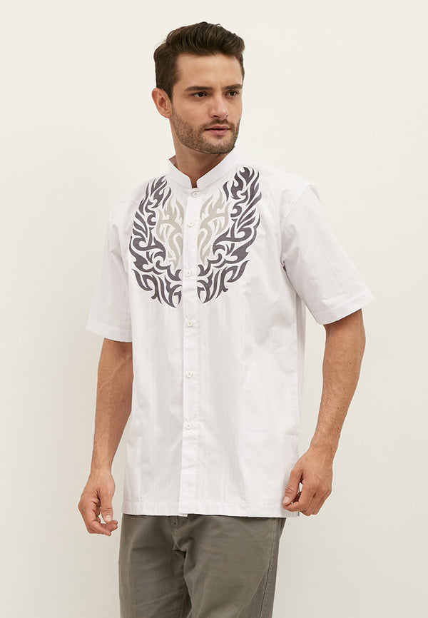 Woffi Baju Koko Tejen Cotton Moslem Shirt Putih