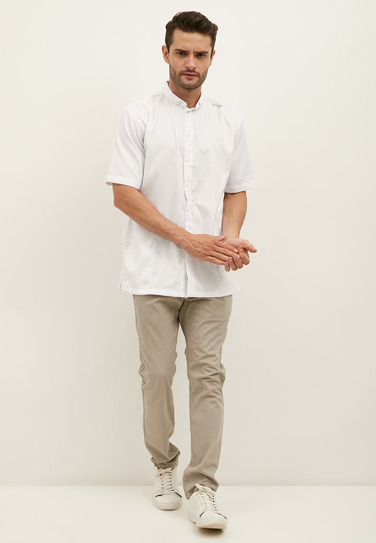 Woffi Baju Koko Hazar Cotton Moslem Shirt Putih