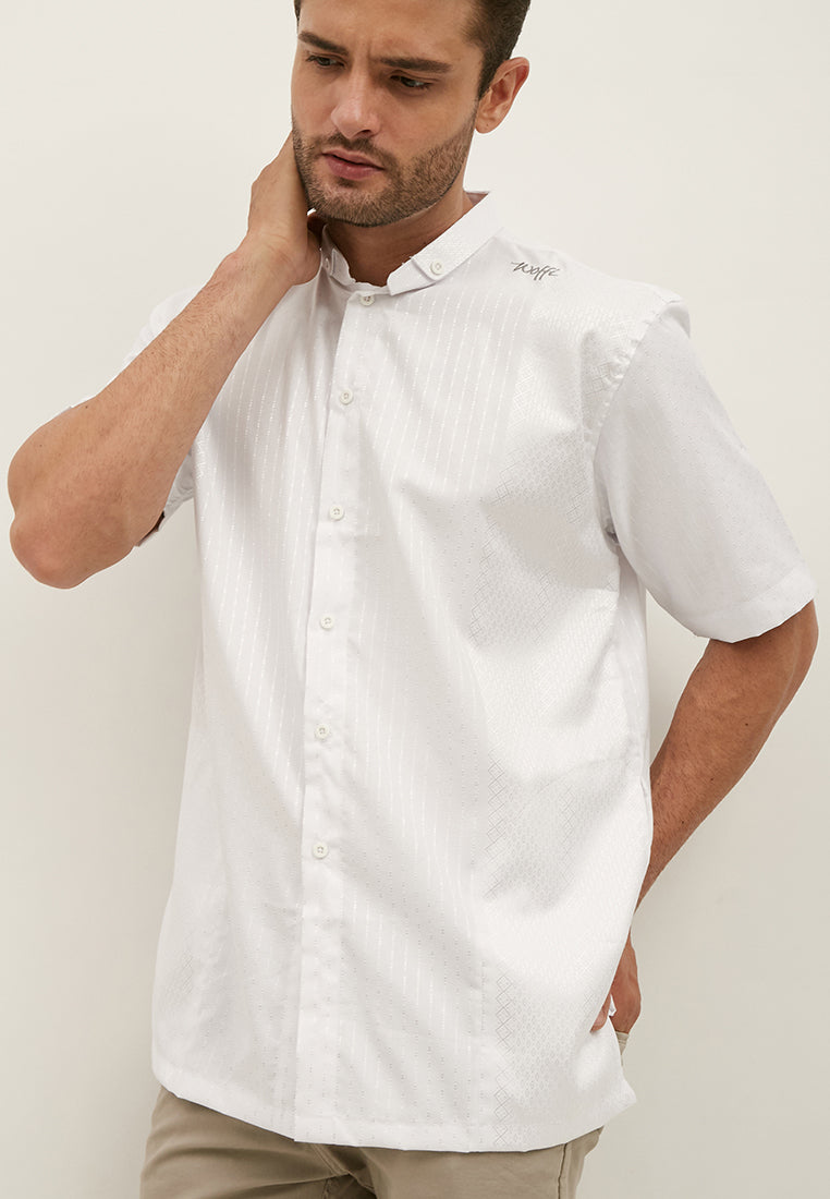 Woffi Baju Koko Hazar Cotton Moslem Shirt Putih