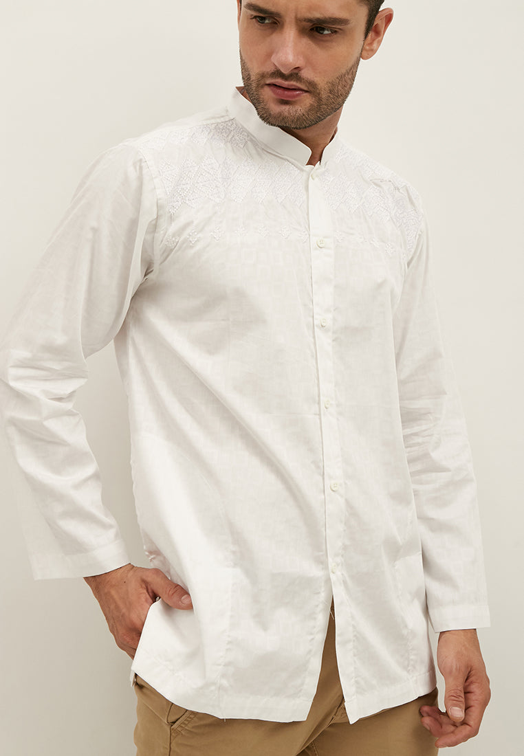 Woffi Baju Koko Gazojak Cotton Moslem Shirt Putih