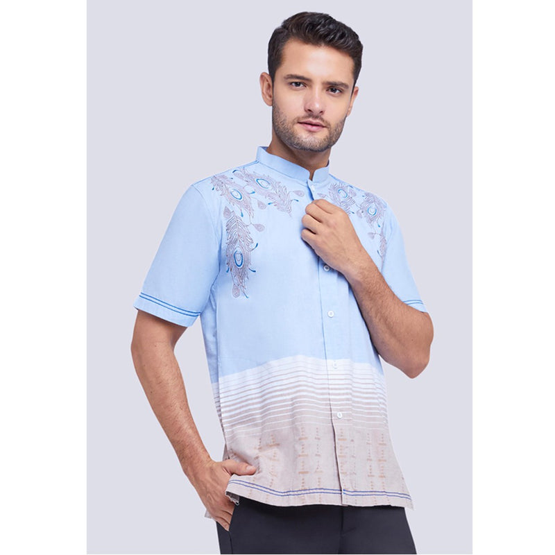 AL-AROFI Baju Koko Pria - Khawa Cotton Moslem Shirt Blue