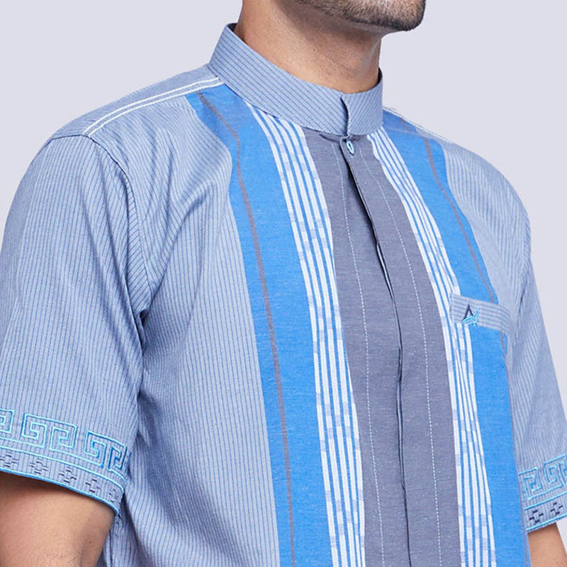 AL-AROFI Baju Koko Pria - Kalba Cotton Moslem Shirt Blue