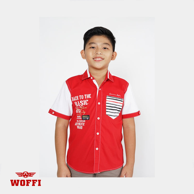 Kemeja Katun Anak Laki-Laki Woffi Back to be Basic Merah