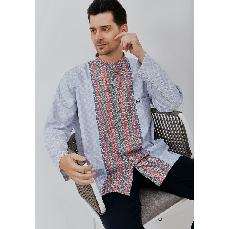 Woffi Man Baju Koko Pria - Yusef Cotton Moslem Shirt Long Blue