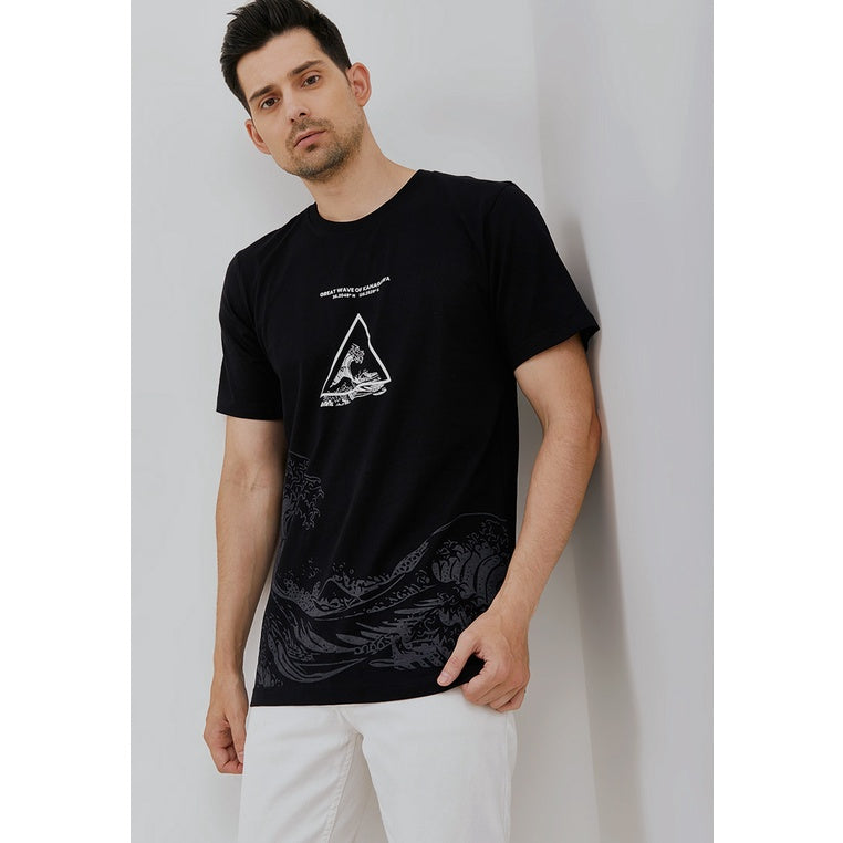 Woffi Man Kaos Pria - Reg Great Wave T-Shirt Black