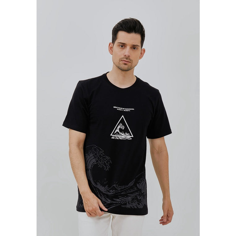 Woffi Man Kaos Pria - Reg Great Wave T-Shirt Black