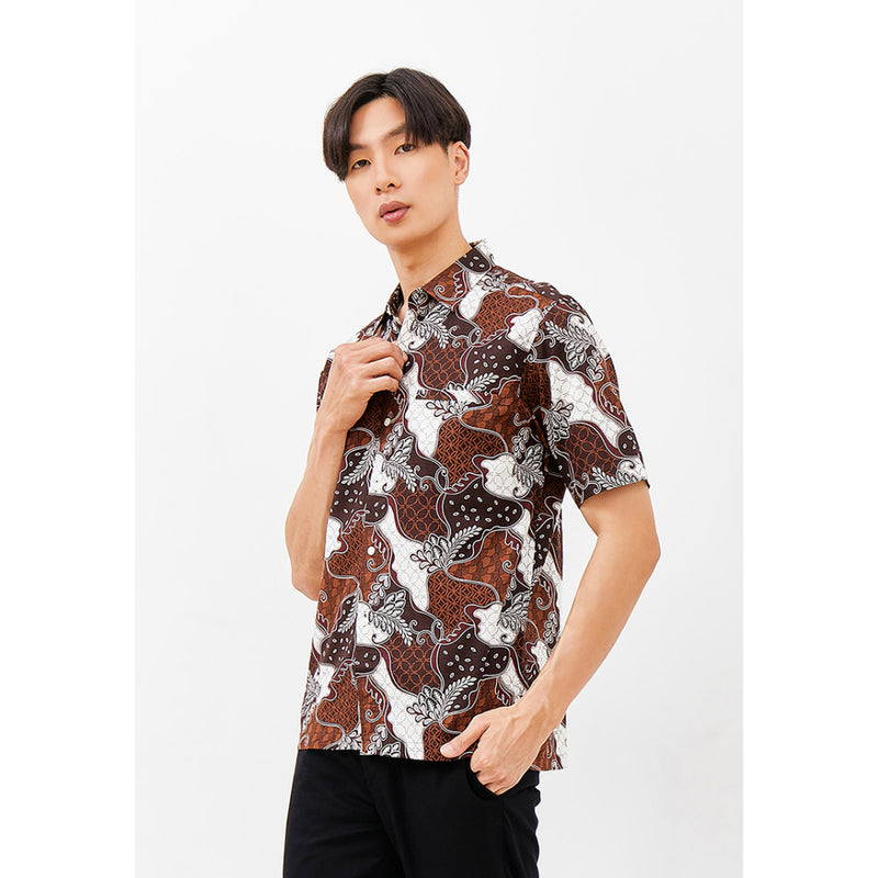 Woffi Man Kemeja Batik - Basel Regular Fit Cotton Print Brown