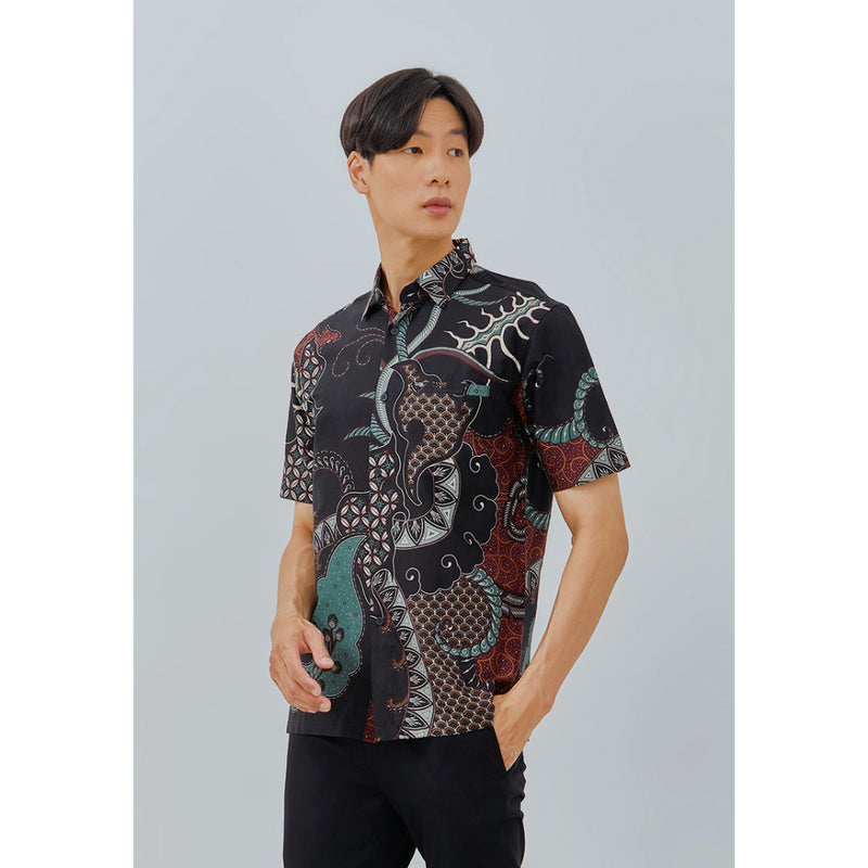 Woffi Man Kemeja Batik - Carpi Regular Fit Cotton Print Green