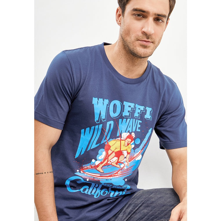 Woffi Man Kaos Pria - Wild Wave T-Shirt Navy