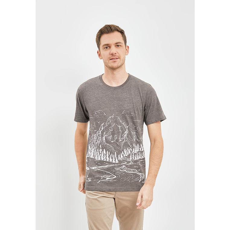 Woffi Man Kaos Pria - Mountain River T-Shirt Grey