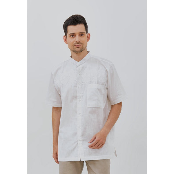 Woffi Man Baju Koko Pria - Afnan Cotton Moslem Shirt White