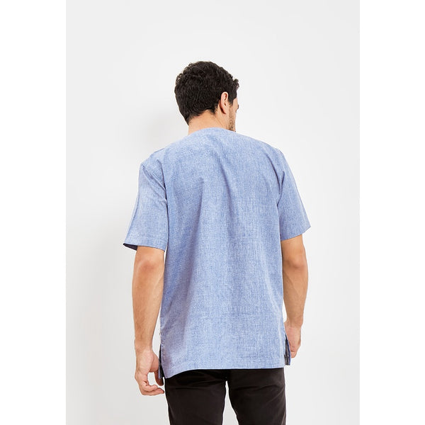 Woffi Man Baju Koko Pria - Arfan Cotton Moslem Shirt Blue
