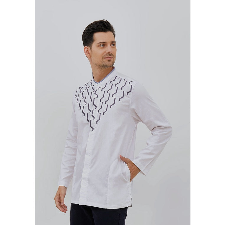 Woffi Man Baju Koko Pria - Abqary Cotton Moslem Shirt Long White