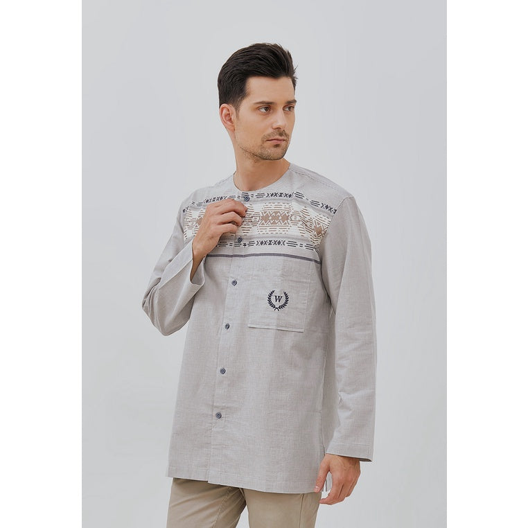 Woffi Man Baju Koko Pria - Arfa Cotton Moslem Shirt Long Grey