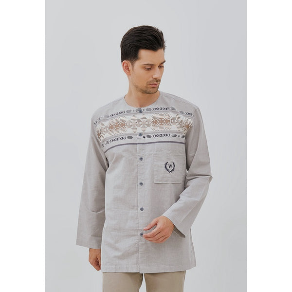 Woffi Man Baju Koko Pria - Arfa Cotton Moslem Shirt Long Grey