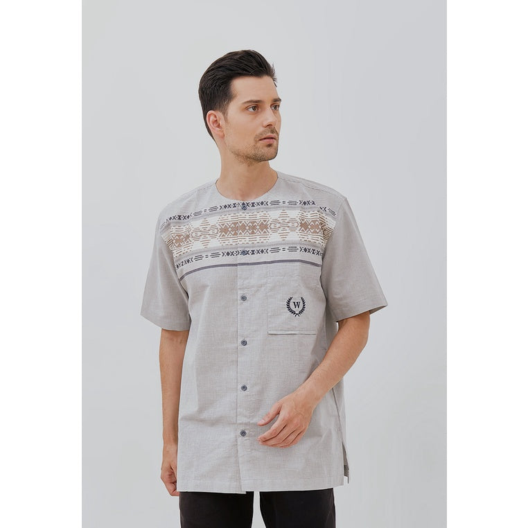 Woffi Man Baju Koko Pria - Arfa Cotton Moslem Shirt Grey